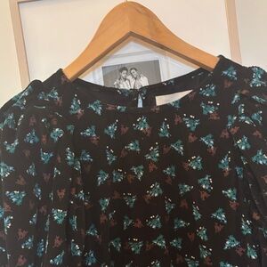 Loeffler Randall Black Dress with Teal and Brown Floral